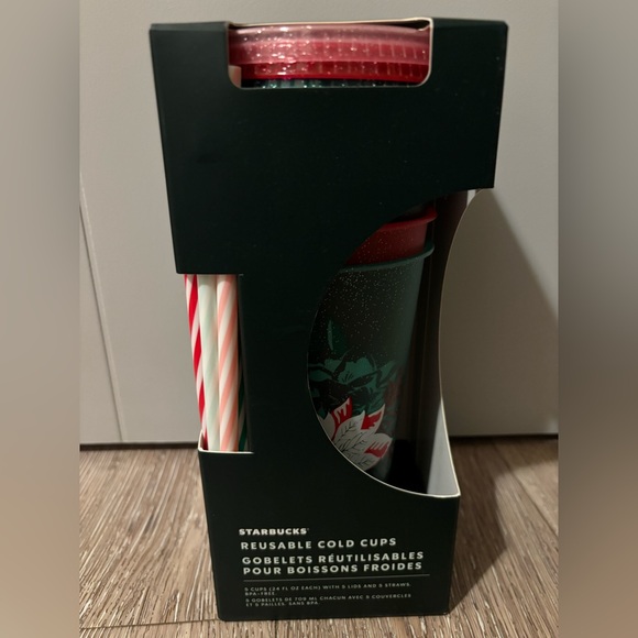 New Starbucks Holiday Glitter Reusable Cold Cups Set of 5 Cups 24 oz Christmas - Picture 2 of 9